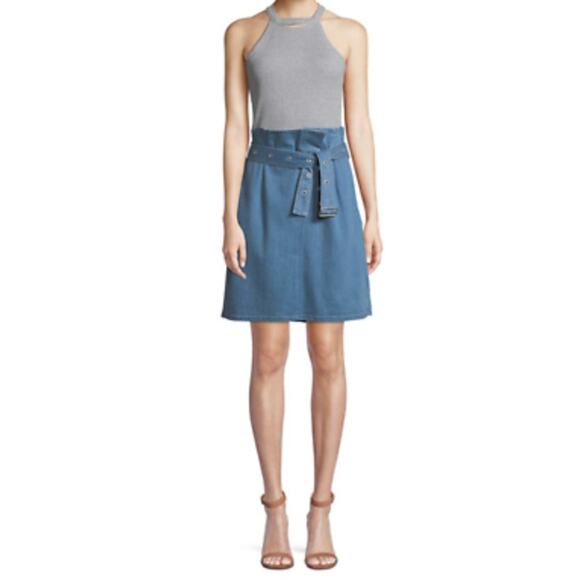 J Brand Tranquil Pleat Belted Short Denim Mini Skirt Medium - Picture 2 of 9